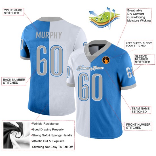 Maillot de football personnalisé en maille bleu poudre gris-blanc